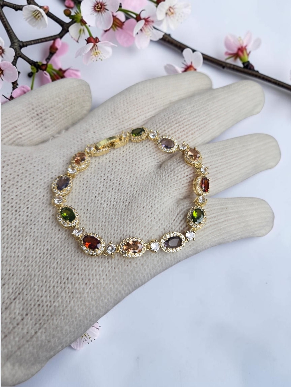 Multicolor Oval Gemstone Bracelet Women’s Fashion Jewelry Cubic Zirconia Sparkle